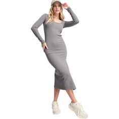 Платье Stradivarius Square Neck Ribbed Midi, серый