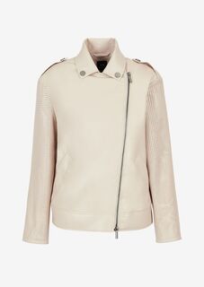 Байкерская куртка из экокожи с перфорированными рукавами Armani Exchange, бежевый