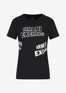Футболка классического кроя из хлопкового джерси с логотипом Armani Exchange, черный