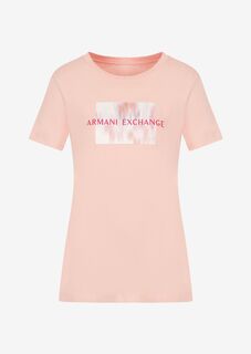 Хлопковая футболка из джерси стандартного кроя с цветочным принтом и логотипом Armani Exchange, розовый