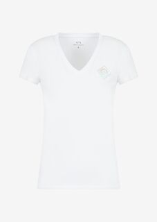 Приталенная футболка из хлопкового джерси стрейч с логотипом Armani Exchange, белый