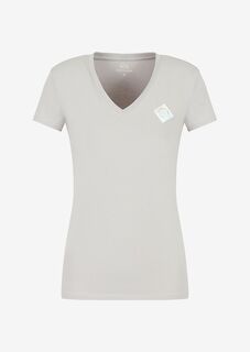 Приталенная футболка из хлопкового джерси стрейч с логотипом Armani Exchange, серый