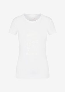 Приталенная футболка из хлопкового эластичного джерси с круглым вырезом и логотипом Armani Exchange, белый