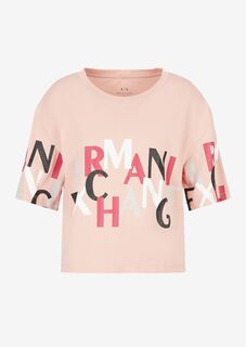 Укороченная футболка из хлопкового джерси с логотипом Armani Exchange, розовый