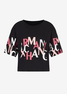 Укороченная футболка из хлопкового джерси с логотипом Armani Exchange, черный