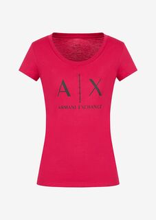 Узкая хлопковая футболка с логотипом Armani Exchange, фуксия