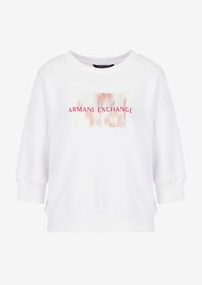 Толстовка из ткани френч тер с круглым вырезом и цветочным принтом Armani Exchange, белый