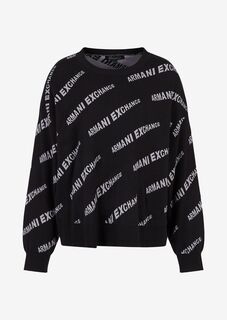 Вязаный свитер с круглым вырезом из органического хлопка Armani Exchange, черный
