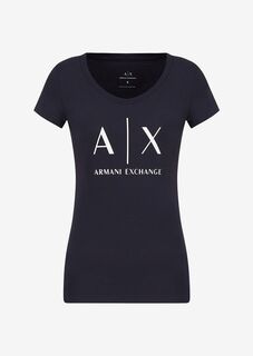 Узкая хлопковая футболка с логотипом Armani Exchange, синий
