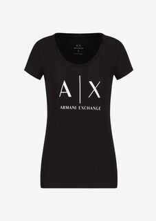 Узкая хлопковая футболка с логотипом Armani Exchange, черный