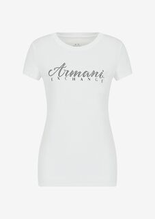 Хлопковая футболка узкого кроя с логотипом Armani Exchange, белый
