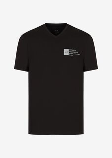 Приталенная футболка из эластичного хлопка с логотипом Armani Exchange, черный