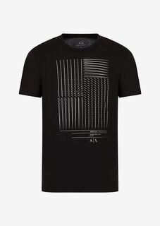 Приталенная футболка из хлопкового джерси стрейч с логотипом Armani Exchange, черный