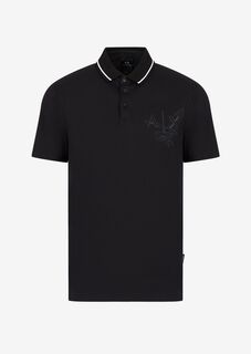 Рубашка-поло из органического хлопкового стрейч-пике с принтом орла Armani Exchange, черный