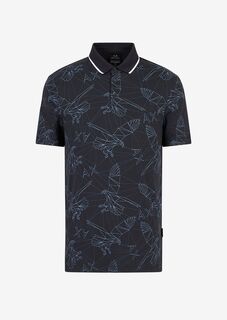 Рубашка поло из органического джерси и хлопка с принтом в виде орла по всей поверхности Armani Exchange, синий