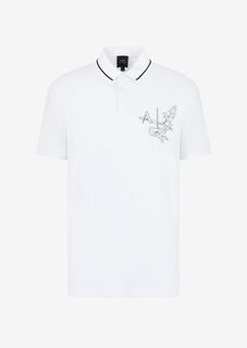 Рубашка-поло из органического хлопкового стрейч-пике с принтом орла Armani Exchange, белый