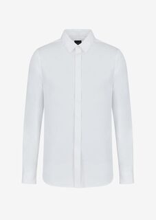 Рубашка узкого кроя из эластичного хлопкового атласа Armani Exchange, белый