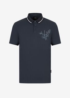 Рубашка-поло из органического хлопкового стрейч-пике с принтом орла Armani Exchange, синий