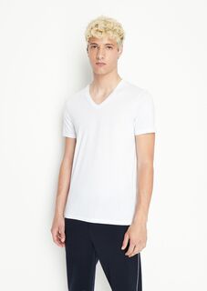 Приталенная футболка из хлопка пима с короткими рукавами Armani Exchange, белый