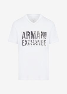 Футболка классического кроя из органического джерси и хлопка с логотипом Armani Exchange, белый