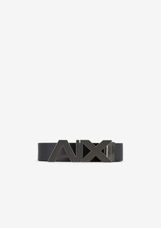 Кожаный ремень с пряжкой-логотипом Armani Exchange, черный