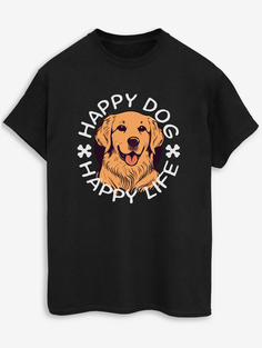 NW2 Pets Happy Dog Слоган для взрослых Черная футболка George., черный