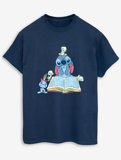 Темно-синяя футболка для взрослых NW2 Lilo &amp; Stitch Book с рисунком George., нави