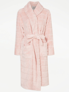 Розовый плюшевый флисовый халат в полоску George., розовый