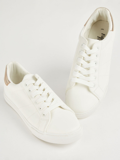 Белые кроссовки на шнуровке на металлизированном каблуке George., белый