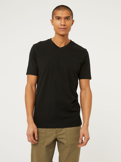 Черная однотонная футболка с v-образным вырезом George., черный