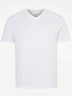 Белая однотонная футболка с v-образным вырезом George., белый