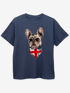 Детская темно-синяя футболка с принтом NW2 Pets French Bulldog Flag George., нави