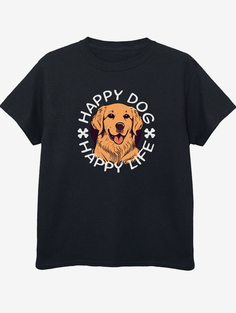 Детская черная футболка с принтом NW2 Pets Happy Dog Slogan George., черный