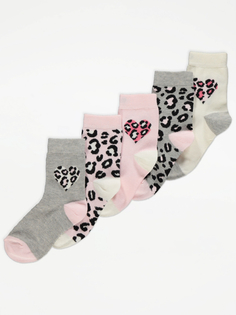 Розовые носки с леопардовым принтом (5 пар) George., розовый