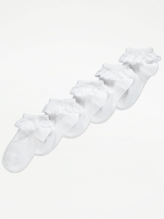 Белые носки с кружевной отделкой (5 шт.) George., белый