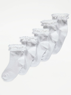 Белые носки до щиколотки с кружевной отделкой (5 пар) George., белый