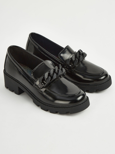 Широкие черные лоферы на каблуке с цепочкой Школьные туфли George., черный
