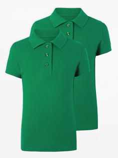 Набор из 2 зеленых школьных рубашек-поло с короткими рукавами для девочек с фестонами George., зеленый