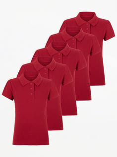 Красная школьная рубашка-поло с гребешком для девочек (5 шт.) George., красный