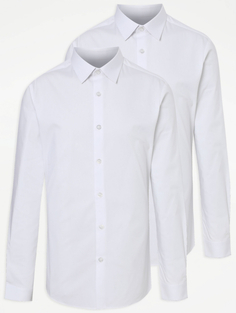 Белая школьная рубашка с длинным рукавом скинни для мальчиков Senior (2 шт.) George., белый