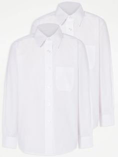 Белые школьные рубашки большого размера с длинным рукавом для девочек (2 шт.) George., белый