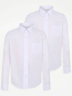 Белая приталенная школьная рубашка с длинным рукавом для девочек (2 шт.) George., белый