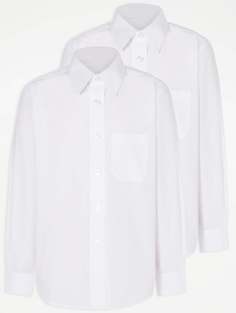 Белая школьная рубашка большого размера с длинным рукавом для девочек (2 шт.) George., белый
