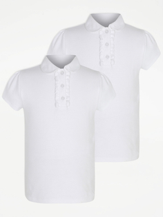 Белая школьная рубашка-поло с рюшами для девочек (2 шт.) George., белый