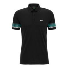 Рубашка-поло Hubo Boss Cotton-pique With Repeat-logo Sleeves, темно-синий