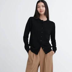 Кардиган Uniqlo 100% Extra Fine Merino Crew Neck, черный