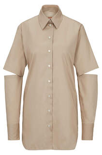 Рубашка Boss Longline Relaxed-fit Cotton, светло-бежевый