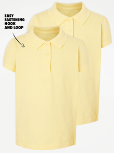 Набор из 2 желтых школьных рубашек-поло Easy On для девочек с воротником-фестоном George., желтый