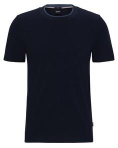 Футболка Boss Slim-fit In Structured Cotton With Double Collar, темно-синий