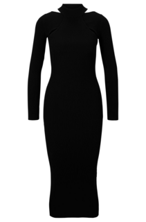 Платье Hugo Long-sleeved Knitted Tube With Cut-out Details, черный